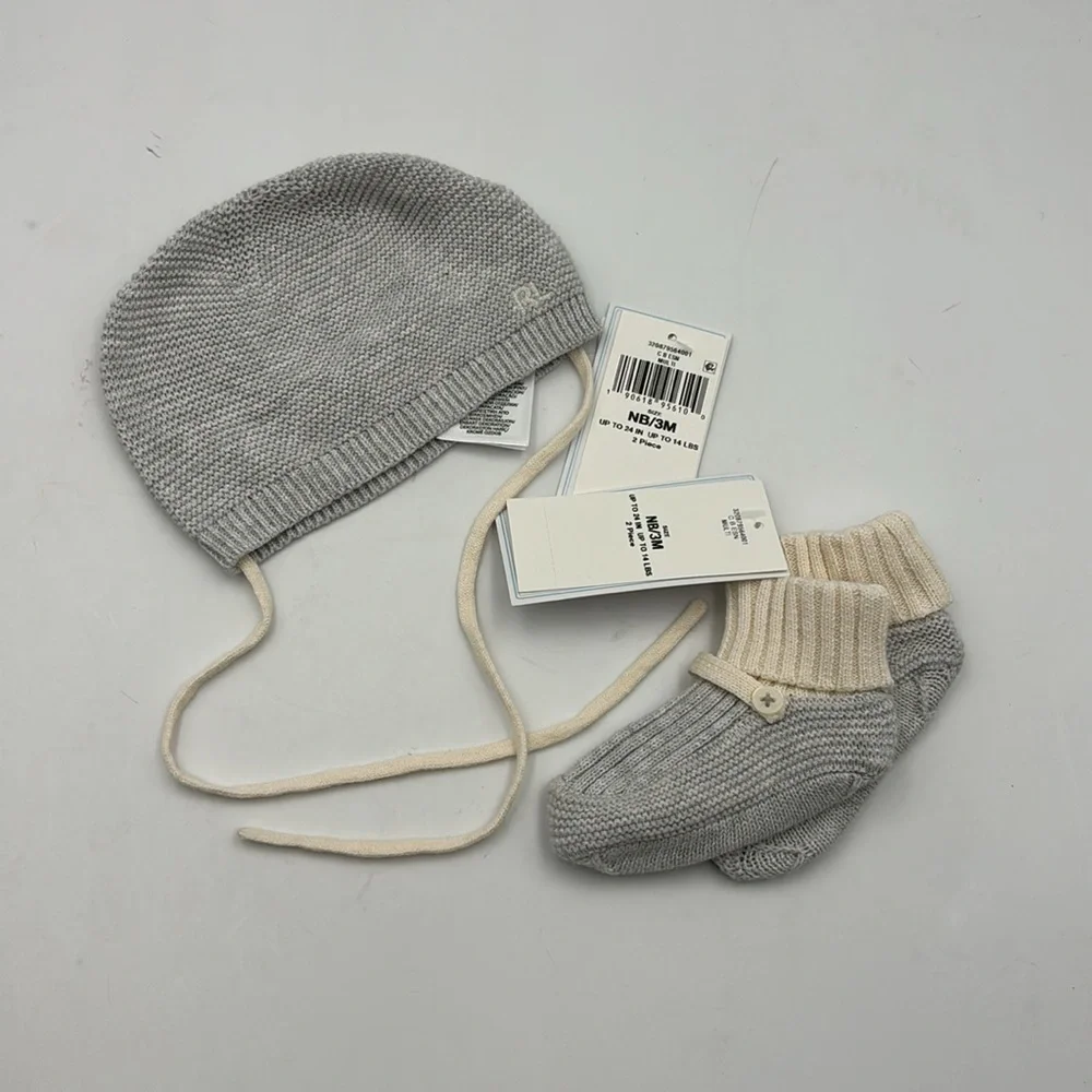 Ralph Lauren Hat and Booties Organic Cotton Set Size Newborn-3M